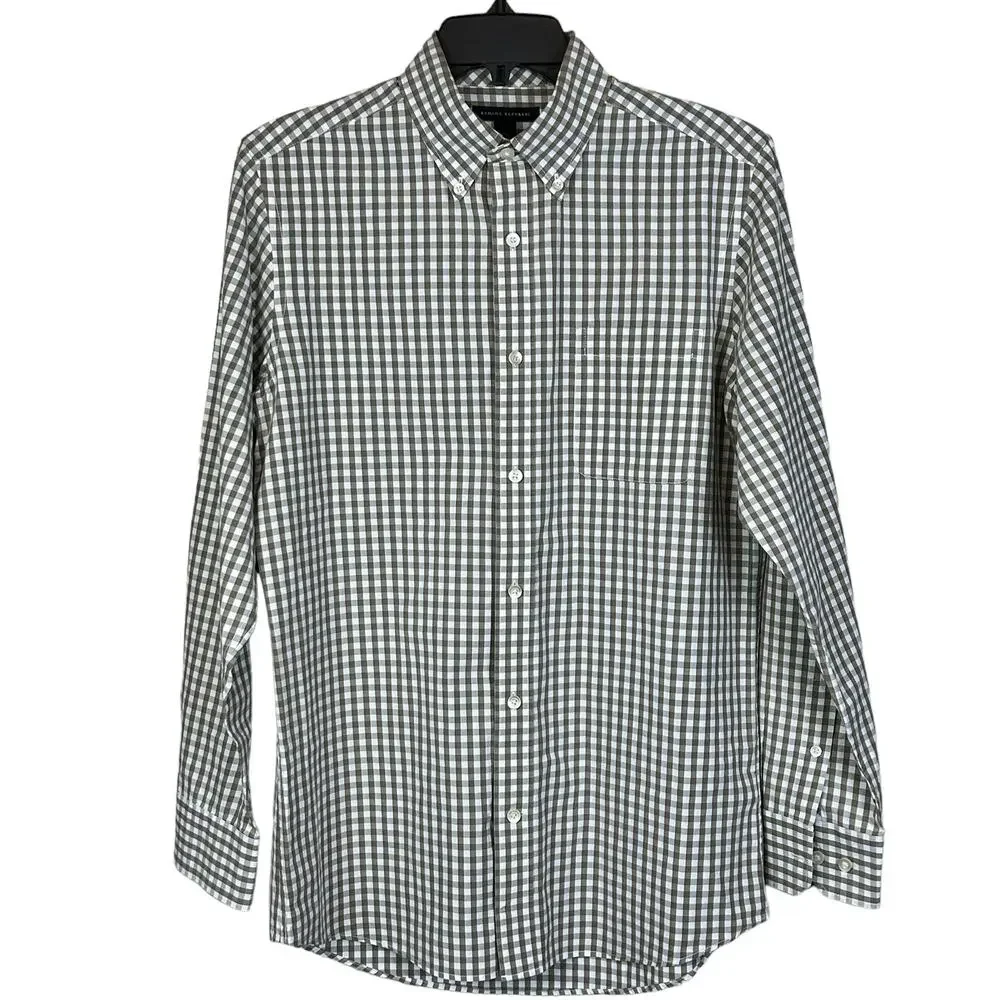 Banana Republic Men Shirt Small Olive Green Gingham Button Down Classic Office